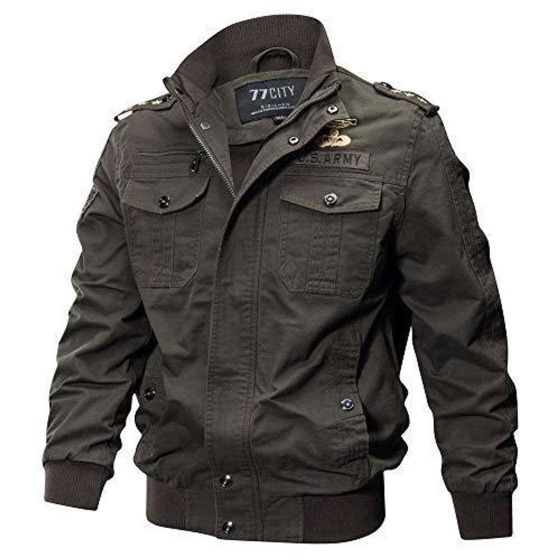 Fashion Chaqueta de Manga Larga de los Hombre Lavado Chaqueta Militar Gran tamaño