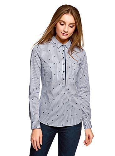 Producto oodji Ultra Mujer Camisa Entallada con Bolsillos en el Pecho, Blanco, ES