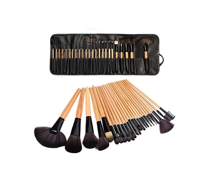 Beauty LyDia?Professional 24pcs Natural Wooden handle Black/brown Make Up Brush Set with Case