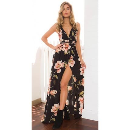 Fashion Vestido Longo Floral Preto - Vestidos Longos na Azza Boutique