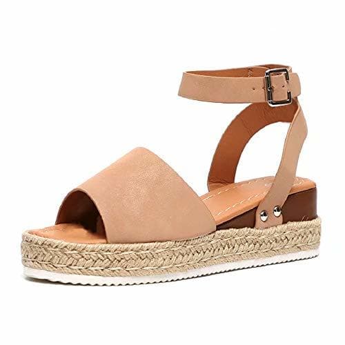 Product Sandalias Mujer Plataformas Verano Cuña Piel 5 CM Tacon Punta Abierta Plana