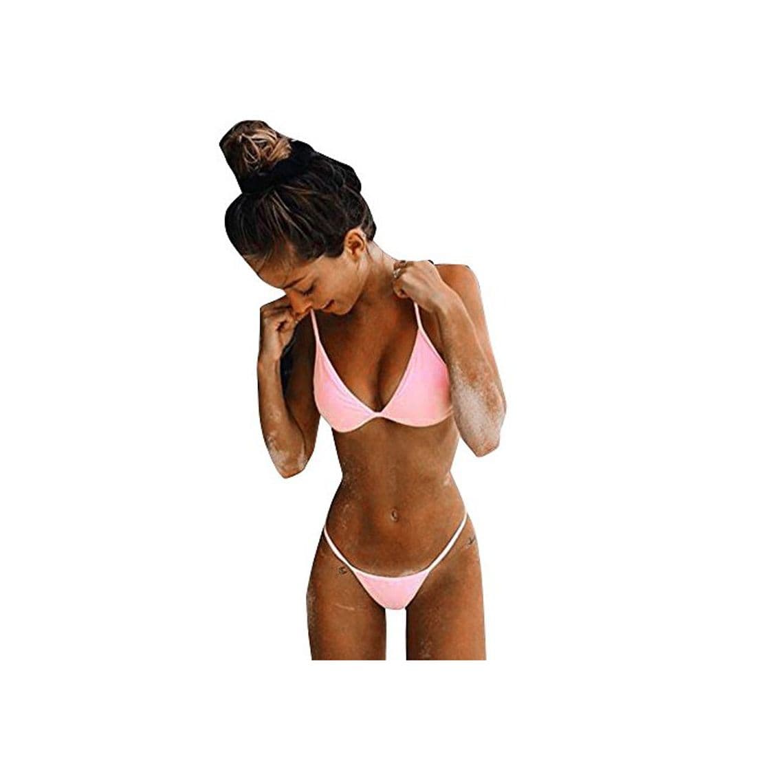 Product PinkLu Bikini Ajustable De Color SóLido para Mujer Sujetador Acolchado para Mujer