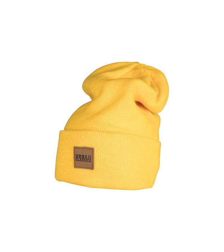 Product Urban Classics Leatherpatch Long Beanie Gorro de Punto, Amarillo