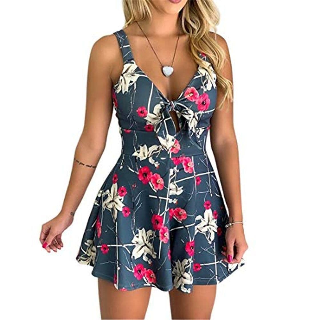 Moda DRESHOW Mujer linda playa de verano estampado de flores frío Shouler mono