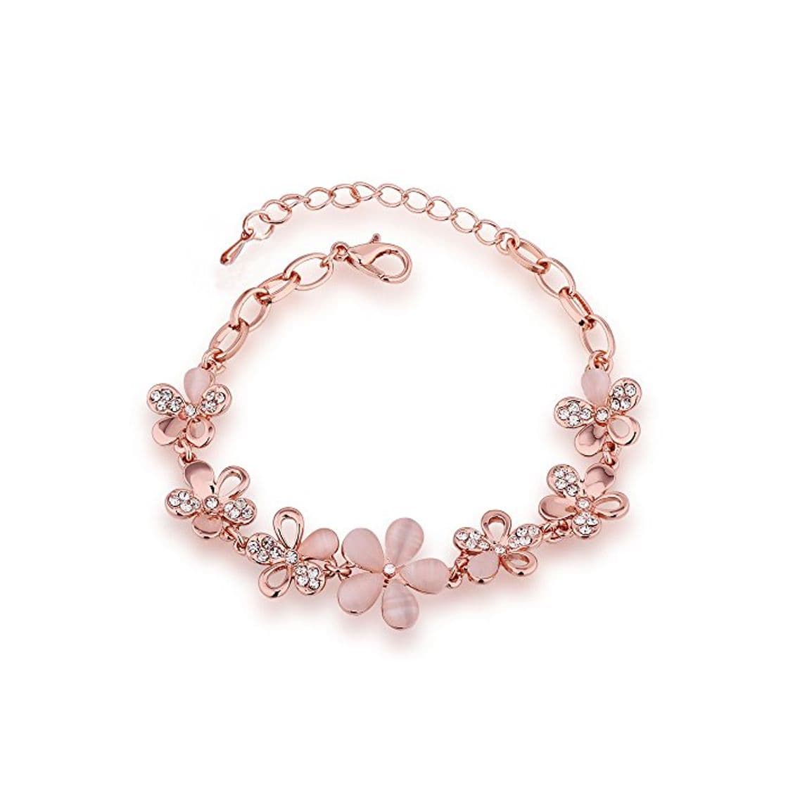 Producto QueenDer Opal Siete Rose Flor Pulsera de Joyería Damas Mujeres Niñas Rosa Regalo Rose Gold Color