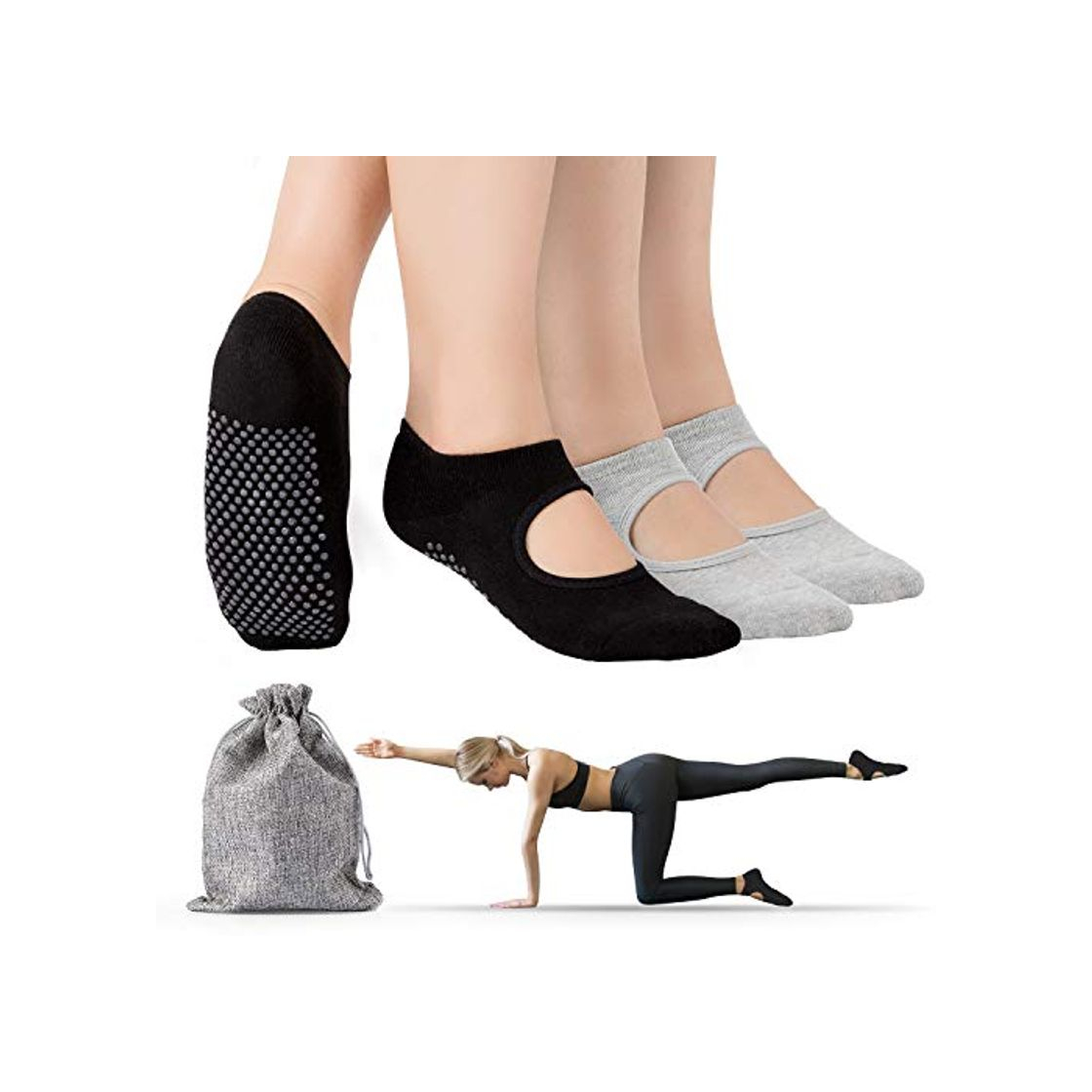 Product Tusscle Calcetines Yoga, 2 Pares Pilates Calcetines Antideslizantes Mujer pour Yoga, Pilates,