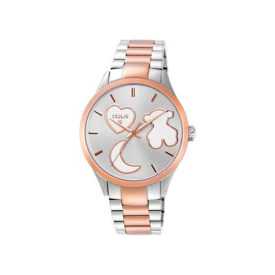 Fashion Reloj tous digital D-Bear de acero IP rosado con correa de Silicona