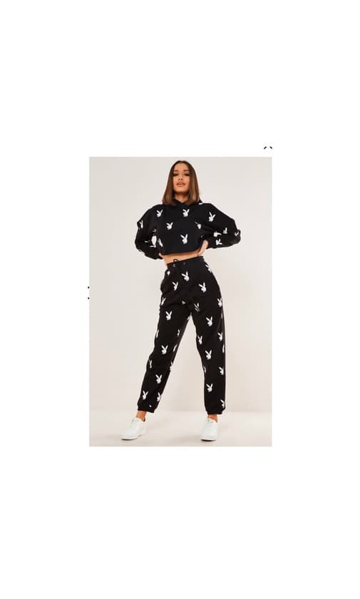 Product Playboy X Missguided Black Bunny Repeat Print Cropped 