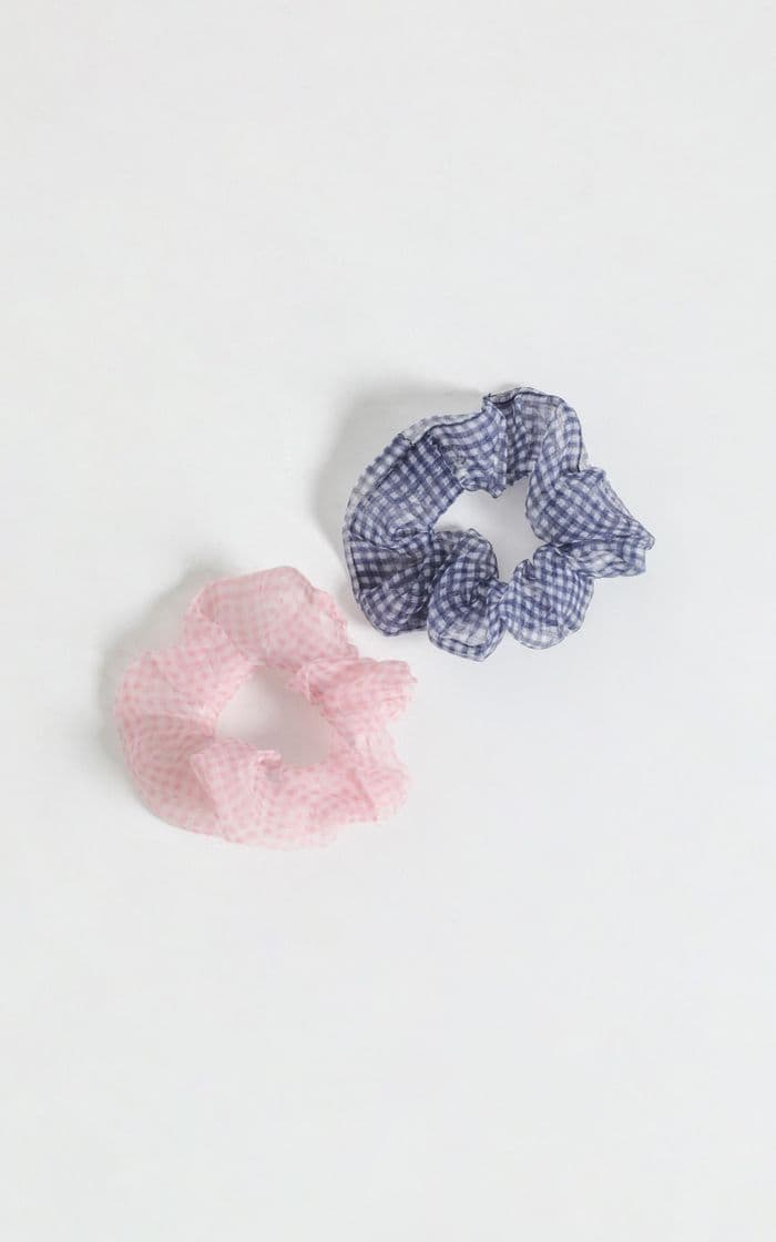 Moda Perfect Combo Organza Scrunchie 2 Pack in pink and navy gingham