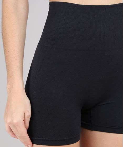 Moda short sem costura cós alto preto