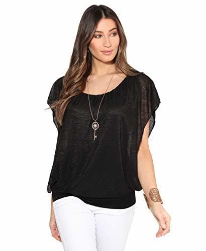 Producto KRISP 6093-BLK-XLXXL, Blusa Mujer Ancha Elegante Fiesta, Negro