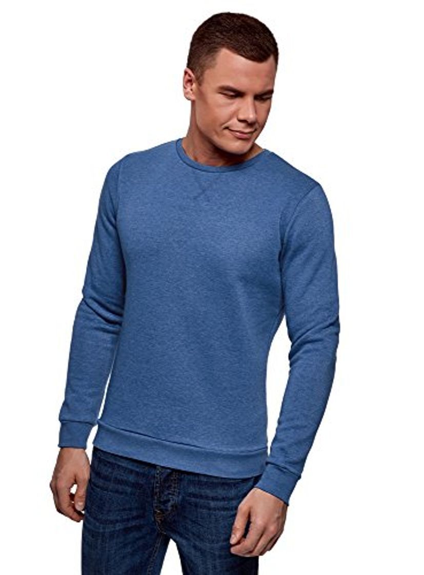 Moda oodji Ultra Hombre Suéter Básico con Cuello Redondo, Azul, ES 44