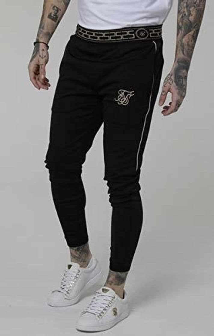 Moda Pantalon Siksilk Negro Chandal Vivo Lateral Logo Bordado