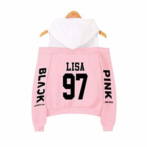 Fashion ZIGJOY KPOP Blackpink Strapless Hombro Sudadera con Capucha suéter Sudadera Pullover Rose