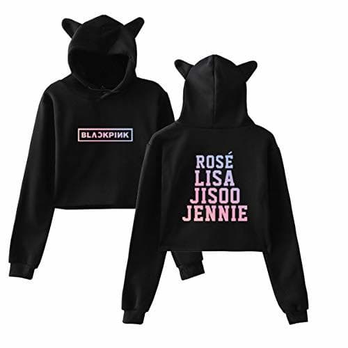 Place KPOP Blackpink Cat Ears Suéter De Manga Larga Sudaderas con Cremallera para