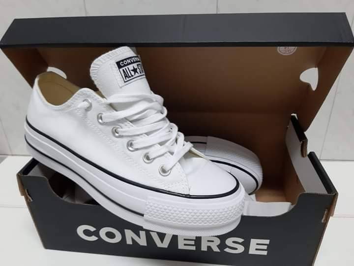 Fashion Converse Chuck Taylor CTAS Lift Ox Canvas, Zapatillas para Mujer, Blanco