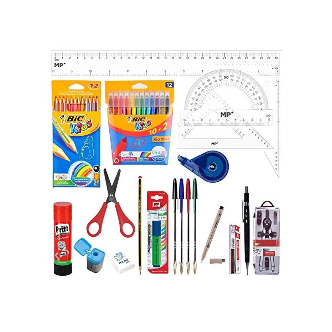 Product Pack Material Escolar Secundaria Instituto ESO Educacion secundaria Kit Utiles Escolares Barato Set Compas Escolar Adaptador Lote Materiales Kawaii Escuadra y Cartabon Rotuladores Calibrados