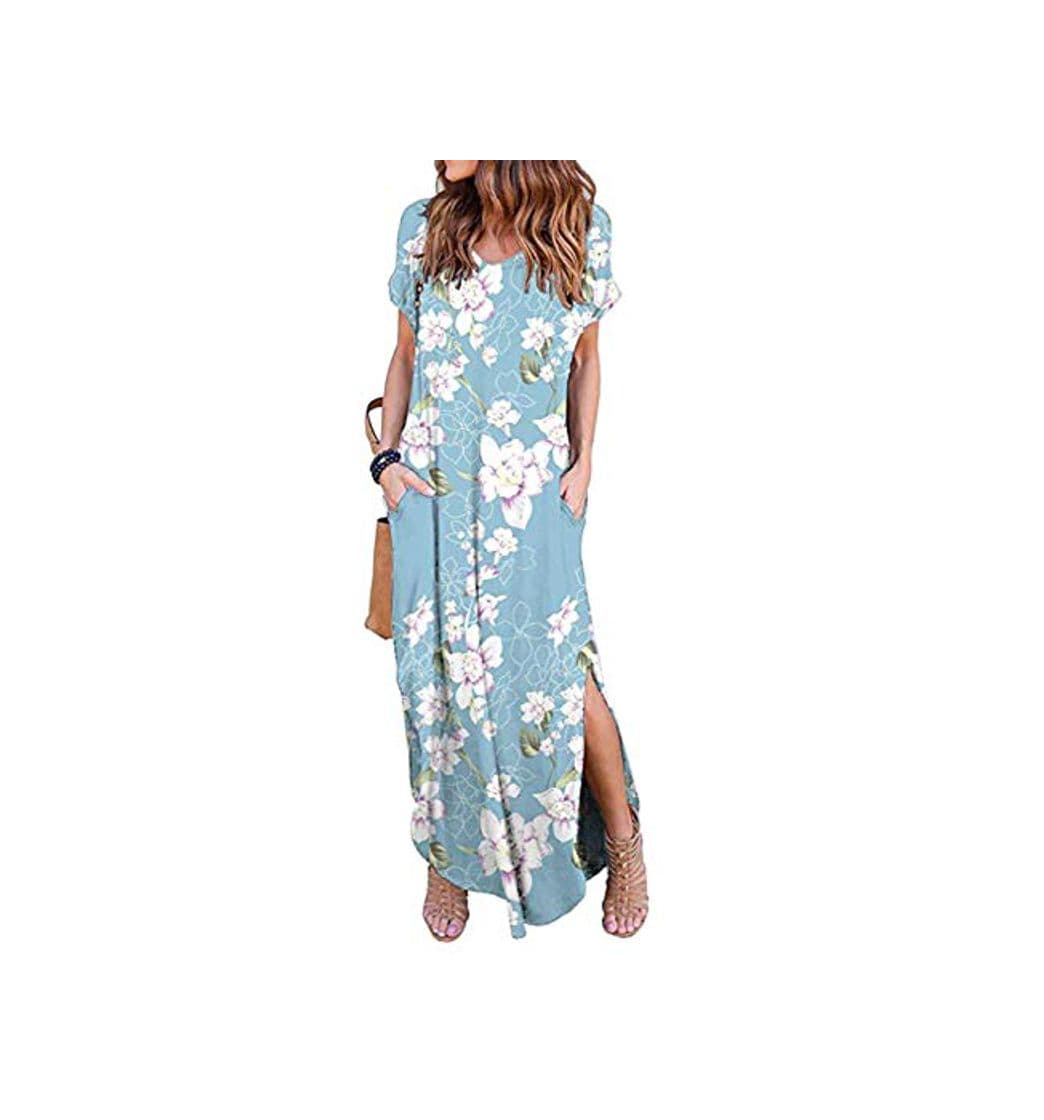 Fashion Vestidos Mujer Casual Playa Largos Verano Floral Vestido Boho Hendidura Falda Larga