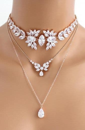 Fashion Rose Gold layered necklace Bridal necklace Bridal jewelry Ro