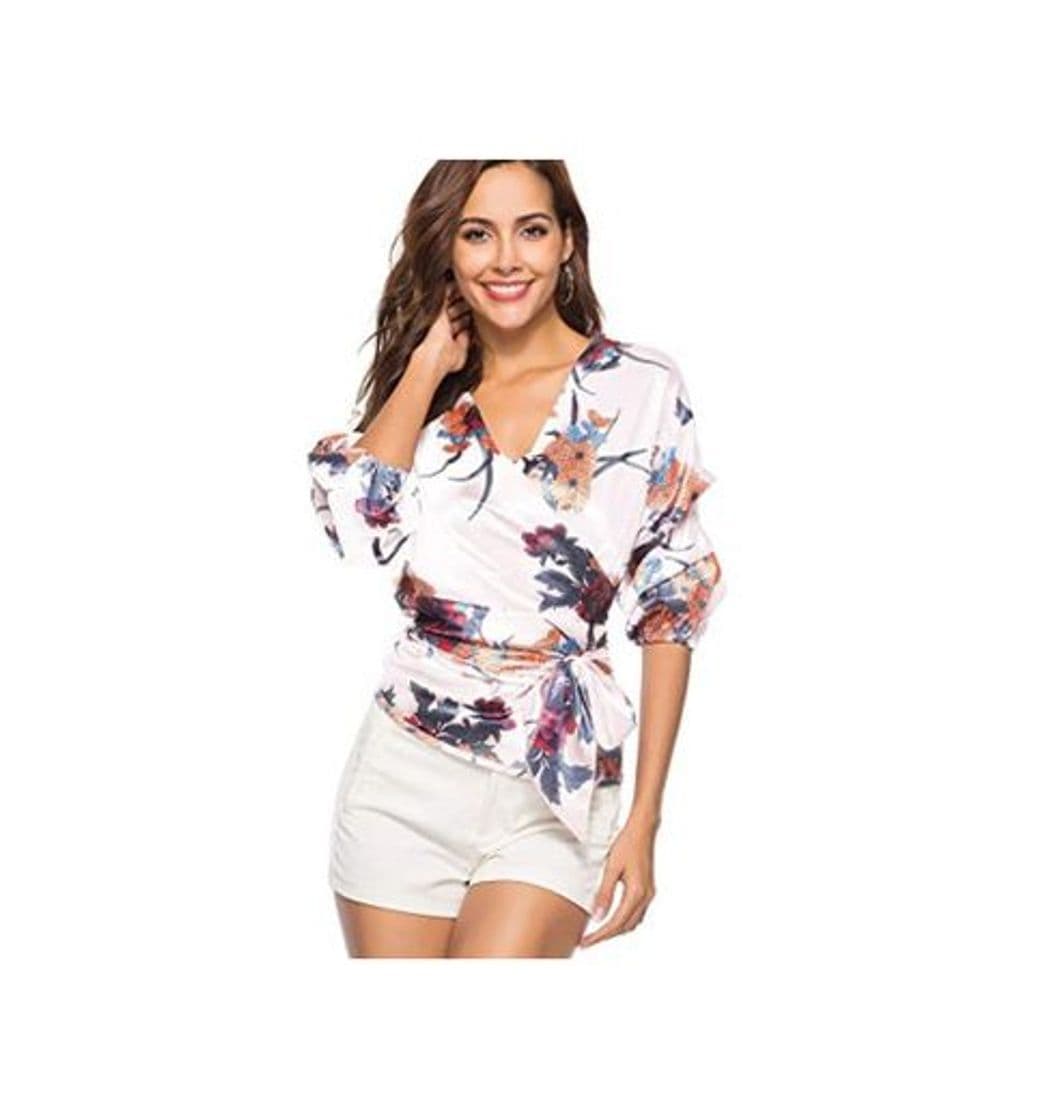 Moda Camisa Camisa de Blusa Casual Mujeres con Cuello en v Roupas Feminina