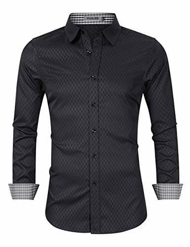 Fashion KUULEE Camisa Hombre Manga Larga Gemelos Camisa Hombre de Bambú Fibra Camisa