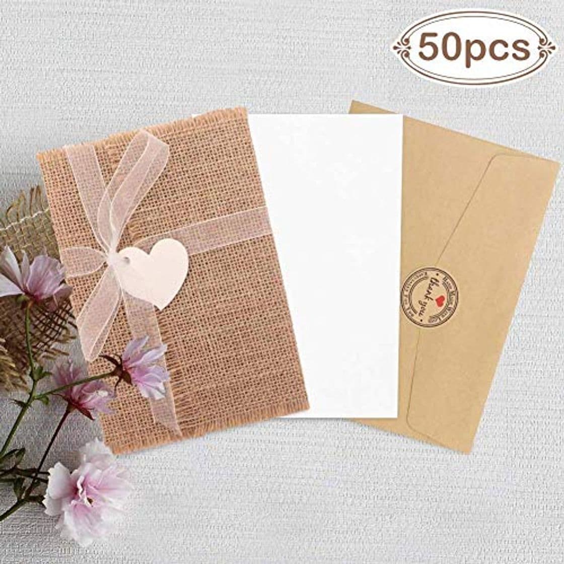 Product Aparty4u 50 tarjetas de invitaciones rústicas de arpillera con sobres vintage con