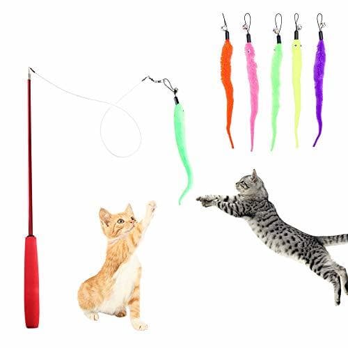 Place HO2NLE Caña Gatos Varilla 5Pcs Juguetes para Gatos Interactivos Plumas de Colores