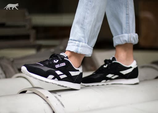 Fashion Reebok Classic nylon trainers in black and white