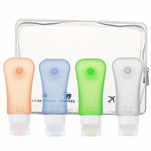 Fitness MoKo Botella de Viaje - Anti-Fugas & Rellenable/Compresible Silicona Travel Bottles Set