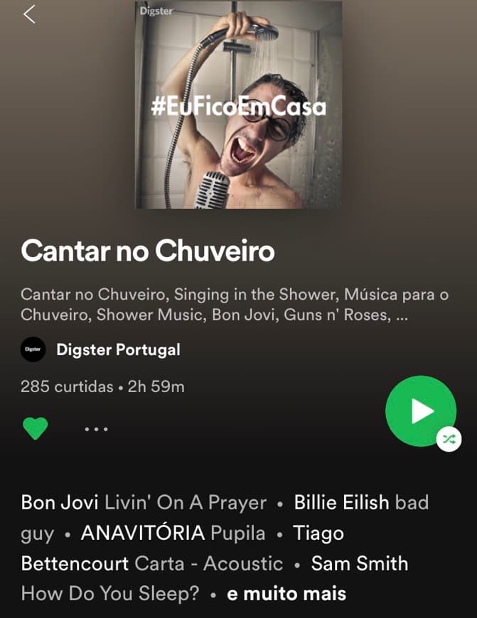 Moda Playlist Cantar no Chuveiro