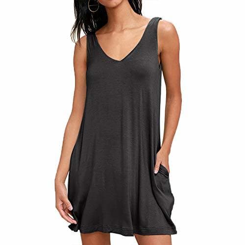 Product Mujer Casual Camiseta sin Mangas Mini Cuello V Vestido Swing Vestido túnica