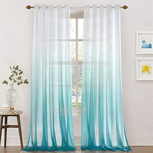 Product Lindong - Cortina de gasa transparente con ojales, color degradado, para dormitorio