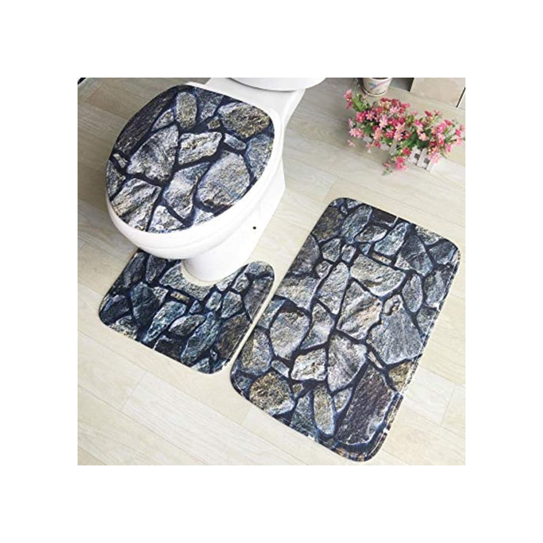 Product 3 Unids/set Alfombrilla de baño Franela Alfombra de baño antideslizante Alfombra de