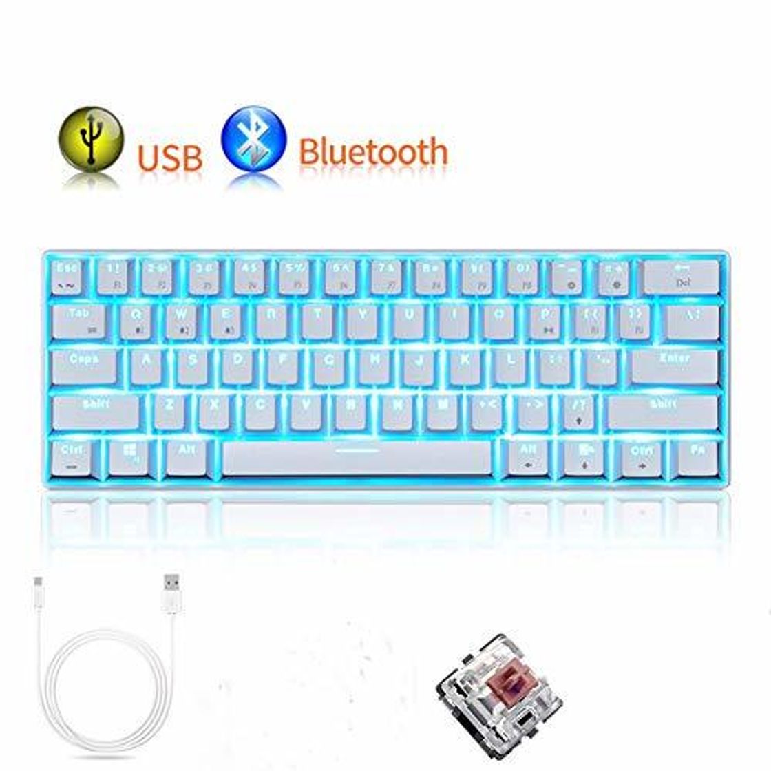 Product Teclado inalámbrico UrChoiceLtd® RK61 Cargador USB Bluetooth Retroiluminación LED Juegos Mecánicos Ergonómicos