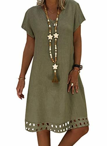 Fashion Aleumdr Mujer Vestido Suelto Mangas Cortas Vestido de Blusa de Liso Faldas