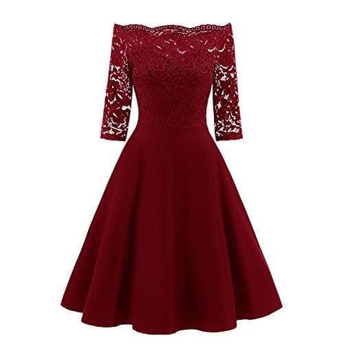 Producto Vestido Mujer Falda Women Vintage Lace Patchwork Off Shoulder Cocktail Party Dresses