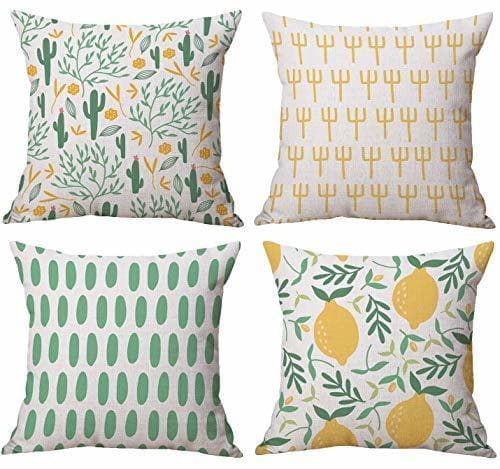 Product Gspirit 4 Pack Verano Cactus Limón Algodón Lino Throw Pillow Case Funda