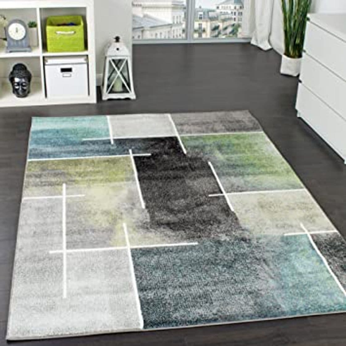 Product Paco Home Alfombra De Diseño A Cuadros Turquesa Gris, tamaño