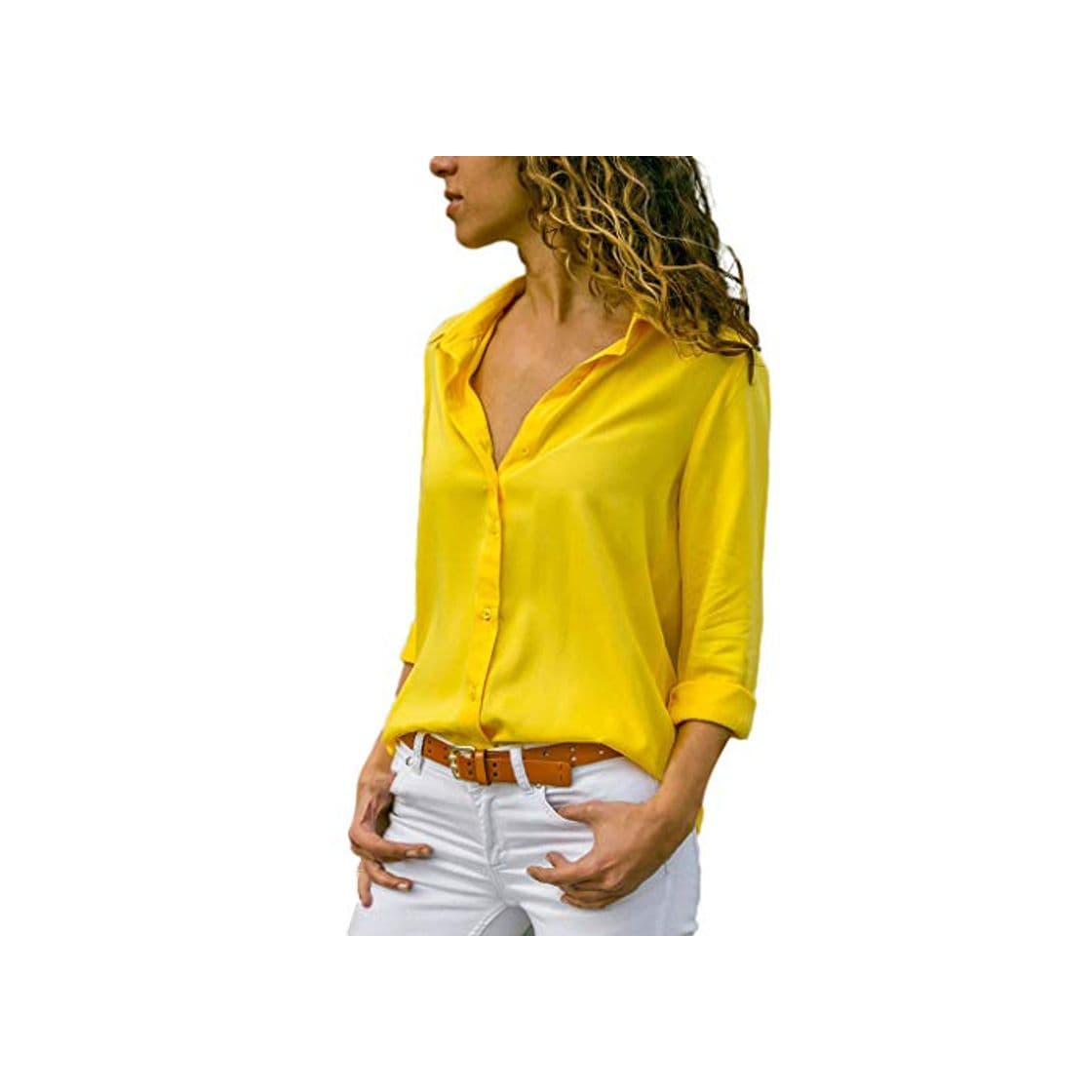 Product Camisetas Manga Corta Mujer Tallas Grandes Camiseta Cuello V Amarillo XXL