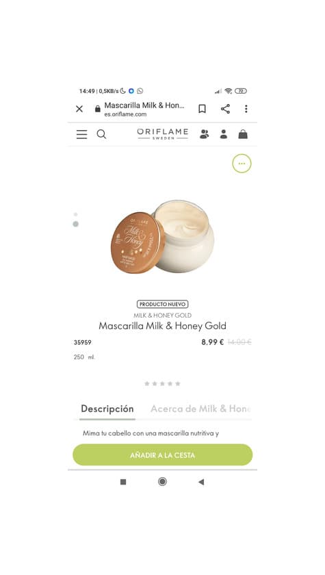 Product Mascarilla Milk & Honey Gold ORIFLAME