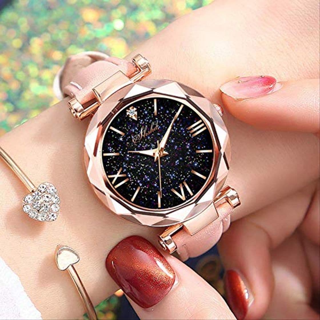 Product Reloj De Mujer Casual De Cuero para Mujer Reloj De Pulsera De Cuarzo Starry Sky Reloj Femenino Reloj Mujer Relogio Feminino Rosado