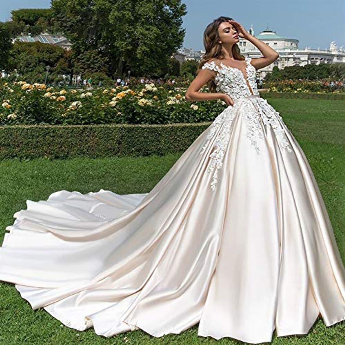 Moda Vestido de novia Vestido de novia de princesa de satén suave con