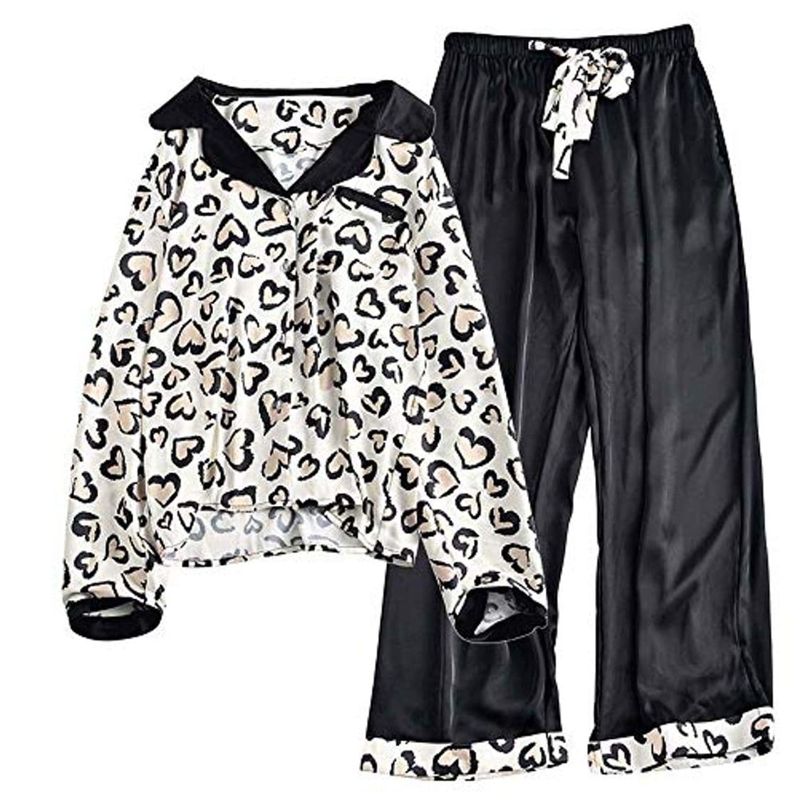 Producto HYH Camisa De Seda Leopardo Camisa Blanca Pantalón Negro Pijama Estampa Pantera Manga Larga Camisa De Casa Vestido De Verano Vida Maravillosa