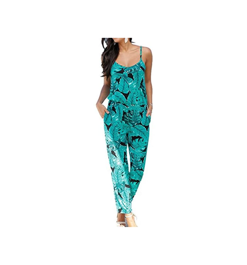 Producto BienBien Monos Estampados Mujer Sexy Largos Jumpsuit Chic Mono sin Mangas de Floral Impresión Elegante Playsuit Anchos Boho Pantalones de Fiesta Bodysuit