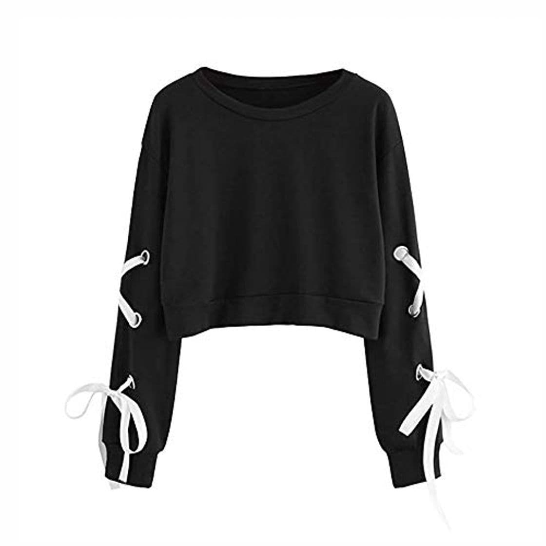 Product Fossen Mujer Sudaderas Cortas 2020 Otoño e Invierno Blusas con Manga Larga con Cordones Camiseta para Adolescentes Chicas