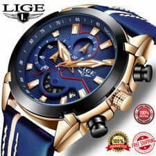 Fashion LIGE Relojes para Hombre Negro Acero Inoxidable Moda Reloj Deportes Impermeable Gran