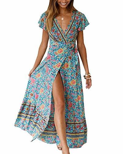 Producto Abravo Mujer Vestido Bohemio Corto Florales Nacional Verano Vestido Casual Magas Cortas