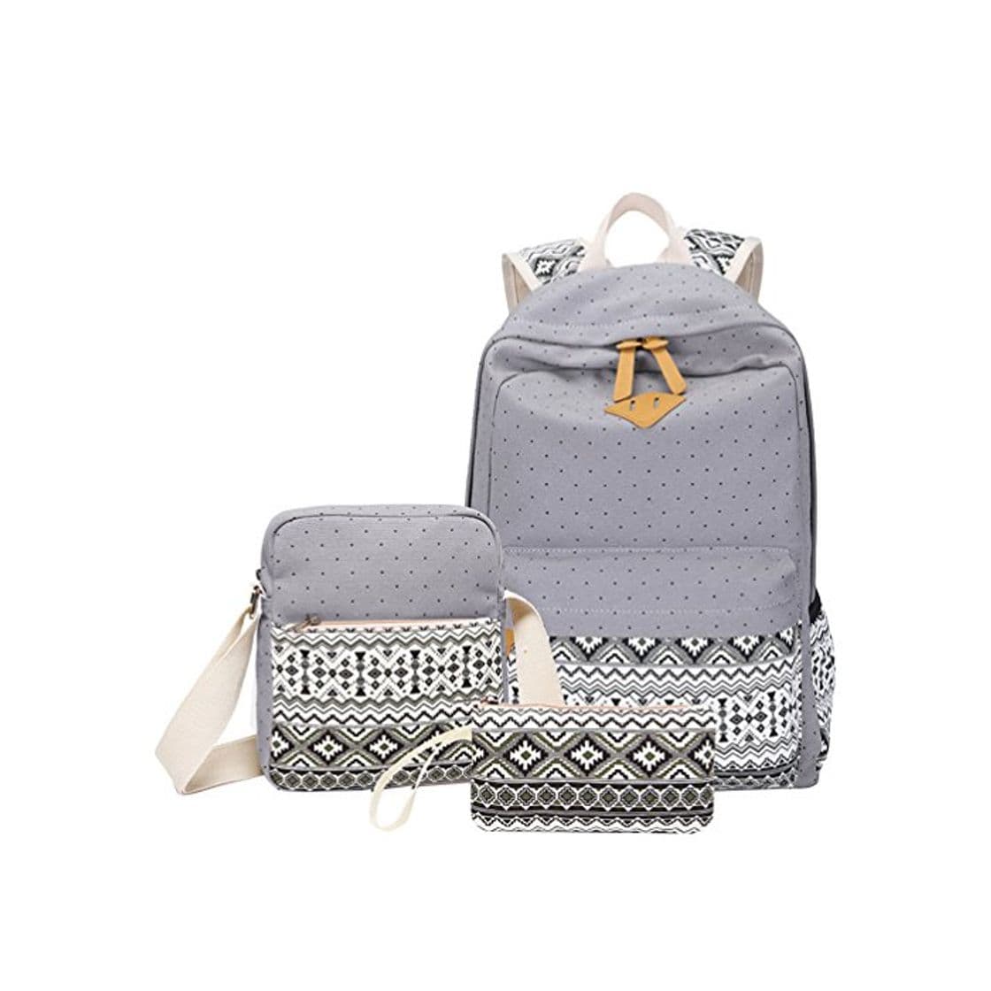 Producto MingTai Backpack Mochilas Escolares Mujer Mochila Escolar Lona Bolsa Casual Para Chicas Bolsa De Hombro Mensajero Billetera Gris