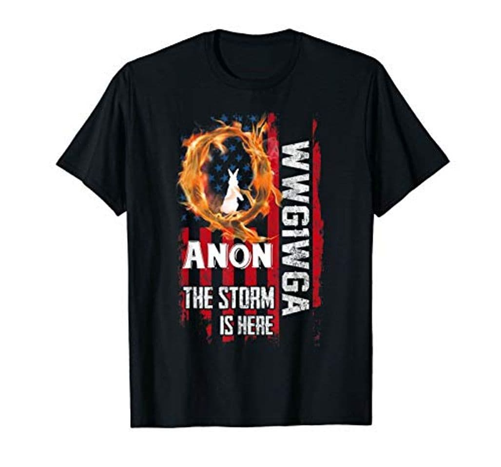 Product ouy Black Qanon T Shirt Wwg1Wga Q Anon The Storm Is Here Patriotic 100% Cotton