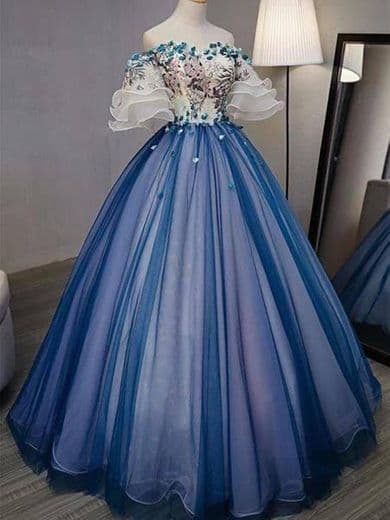 Product A-line Princess Straight Neck Half Sleeve Prom Dresses